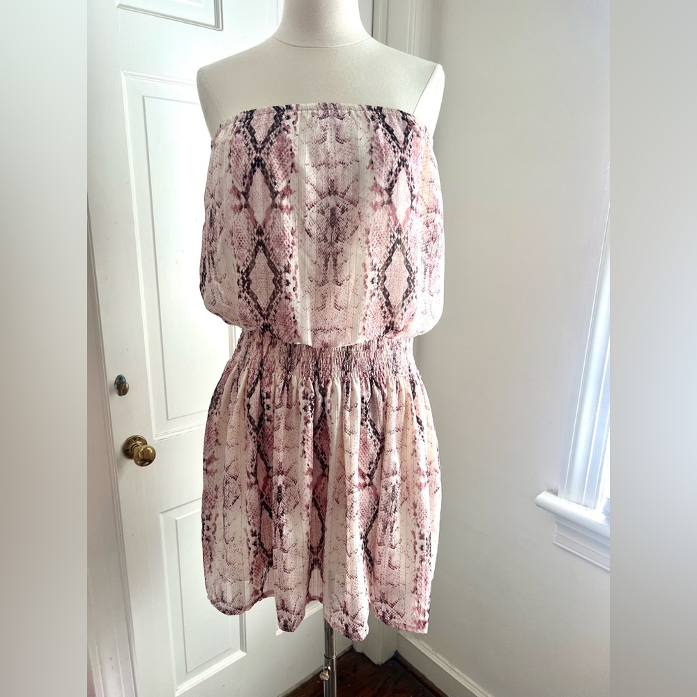 Mini snakeskin print strapless dress: L